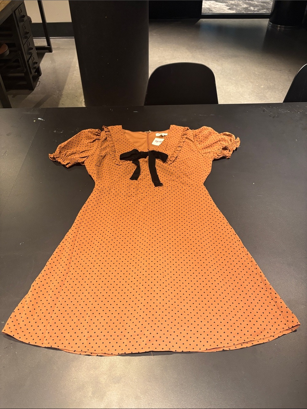 Blu Pepper Orange Polka Dot Dress with Black Bow